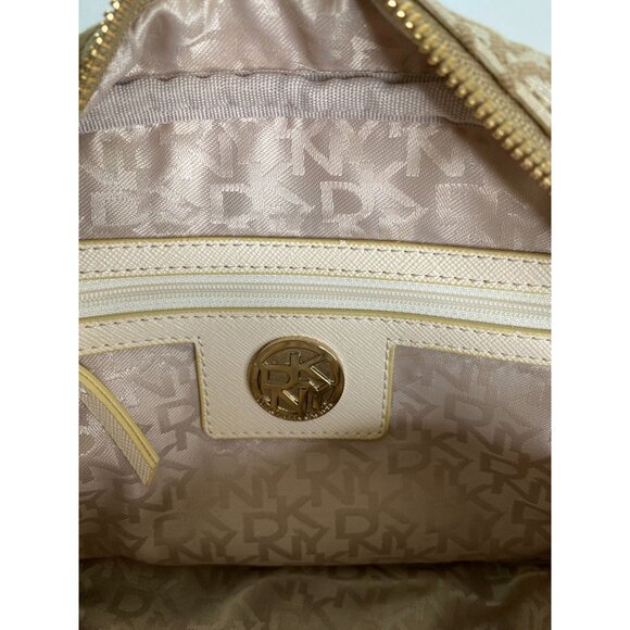 DKNY Signature Logo Beige/Tan Canvas Crossbody Bag with Zipper Closure Office - Picture 8 of 12